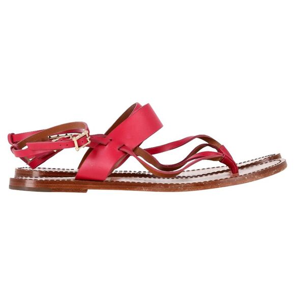 Valentino Garavani Thong Ankle Strap Flat Sandals in Pink Leather,New Products : American Fashion Style Bags On Sale
